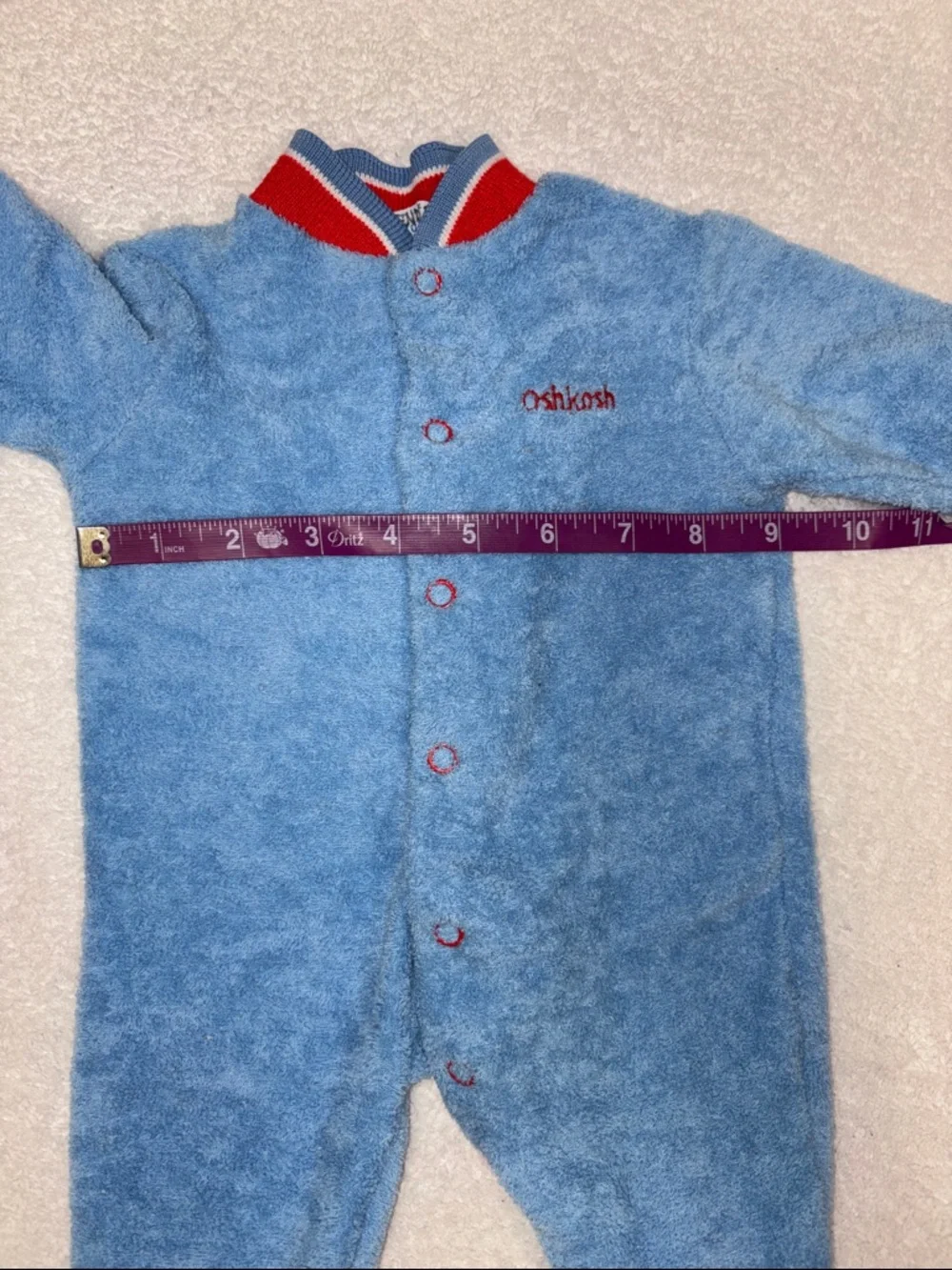 OshKosh B'gosh vintage Light Blue terry cloth Footed Red Trim sleeper 0/3m